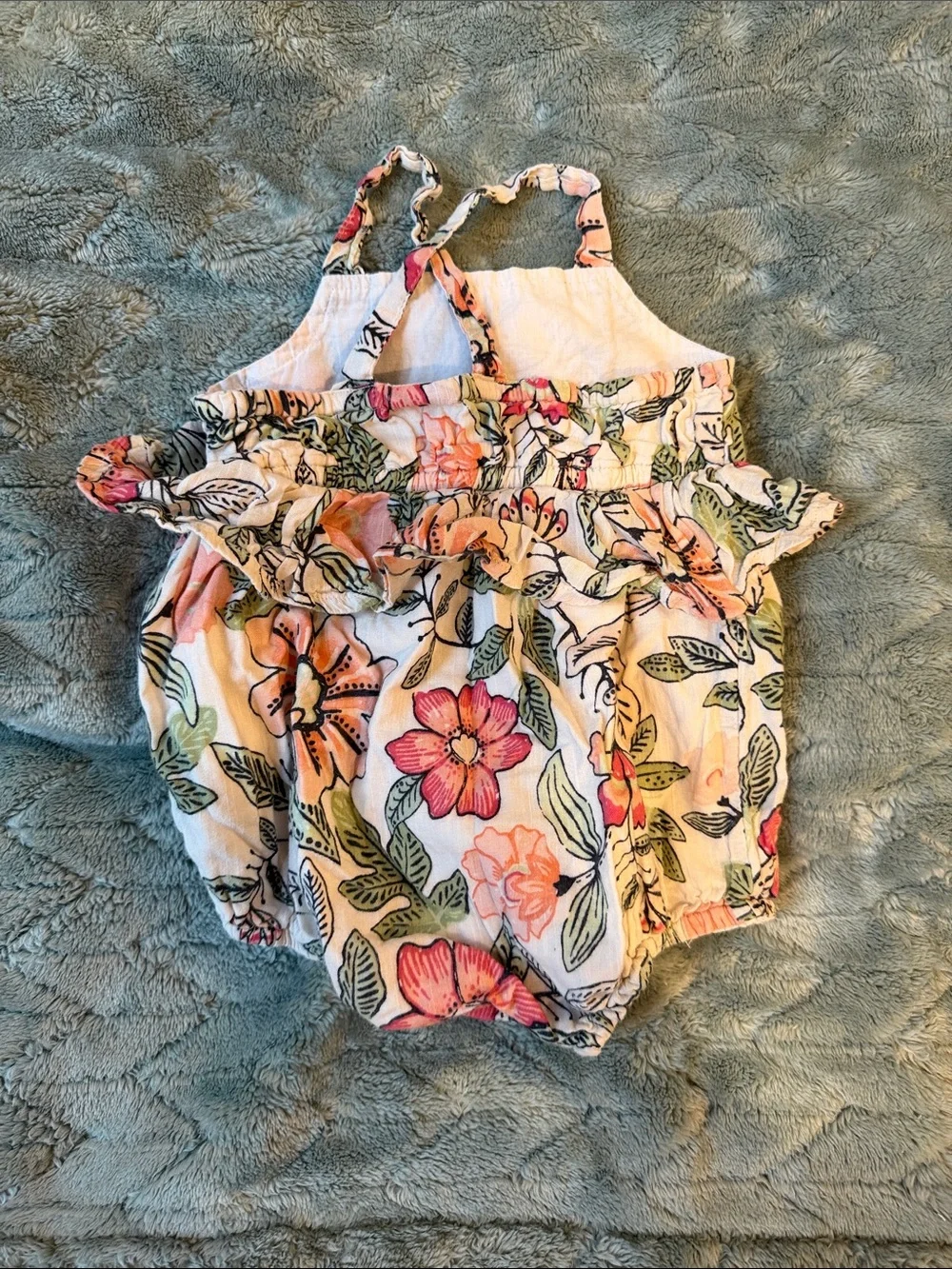 Old Navy Floral Baby Girls White Pink Green Orange Romper